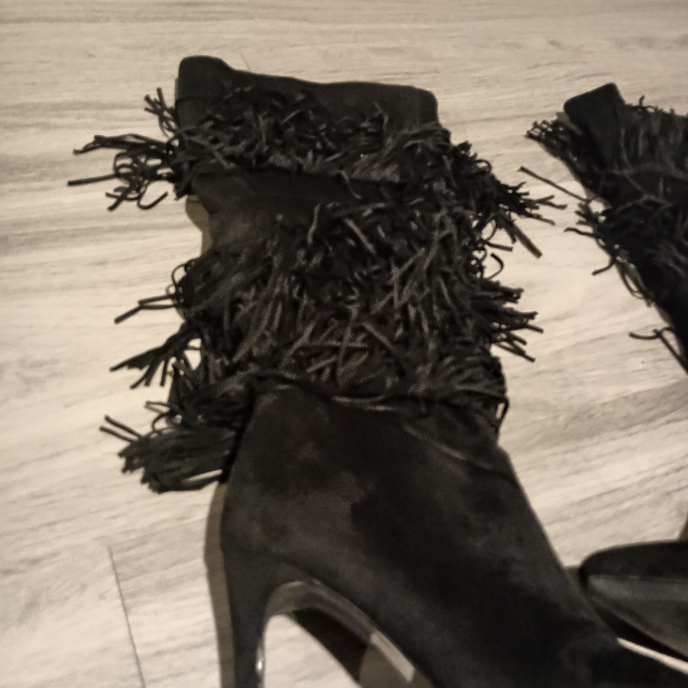 Lulu's Black Fringe Knee-High Boots - Picture 4 of 14